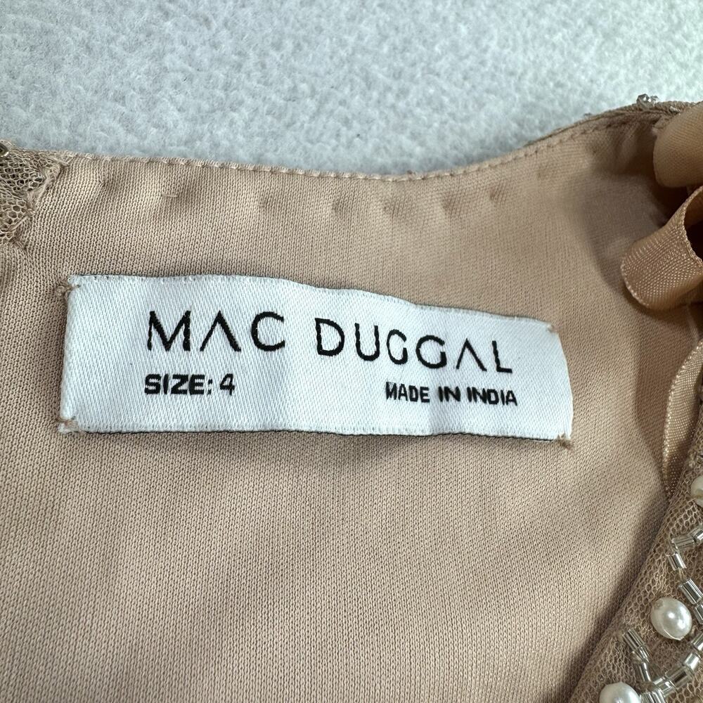 Mac Duggal 10062 Beige Size 4 Wrap Over Pearl Gown Beaded Bishop Sleeves NWT - Picture 7 of 16